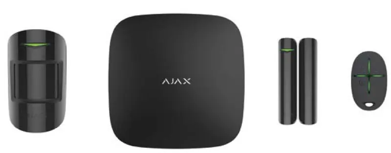 Kit di allarme Ajax con hub, rilevatore di movimento, contatto magnetico e telecomando